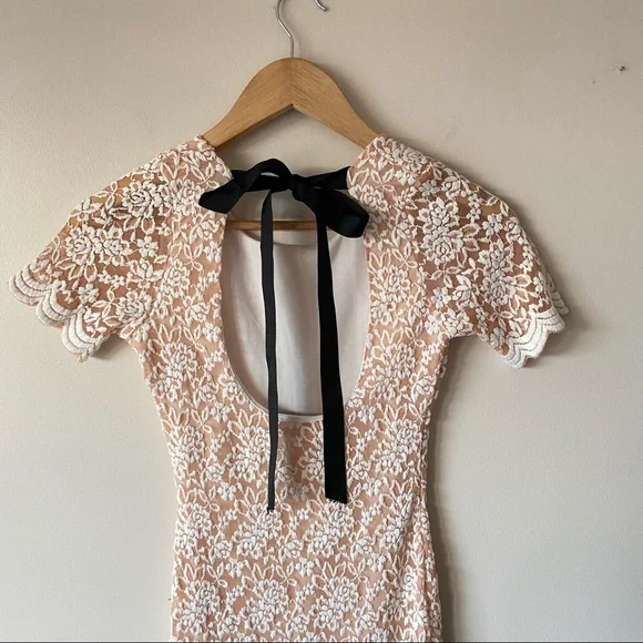 Pink and white Lace Dress with Black Bow - Picture 6 of 9